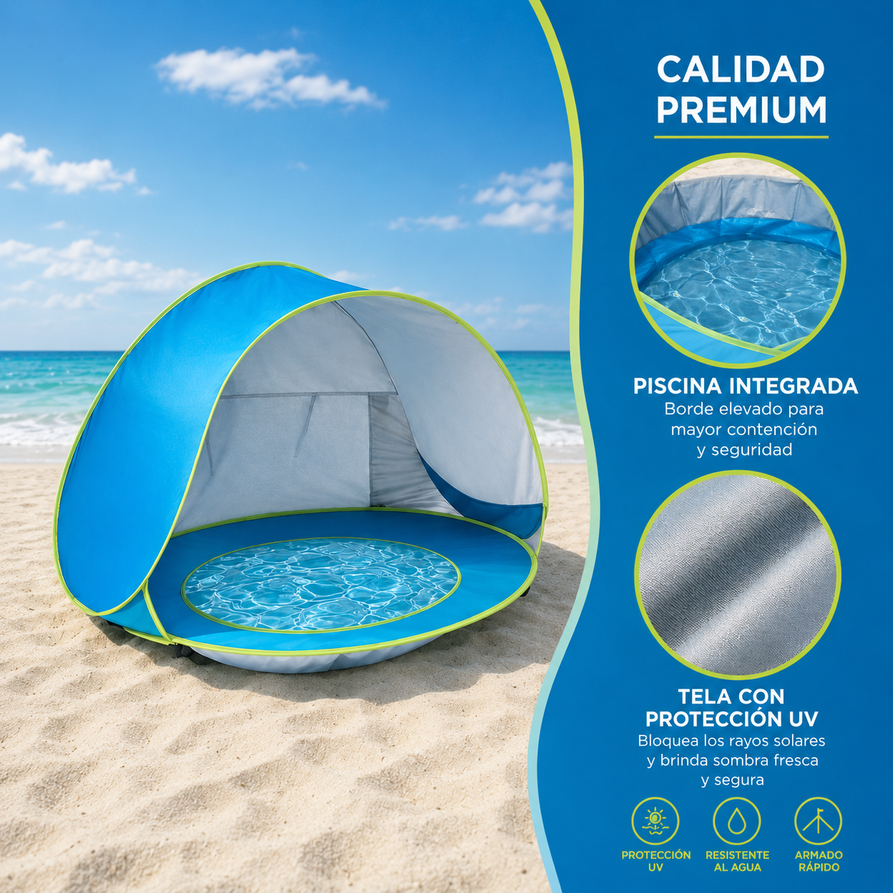 Carpa de playa con piscina para bebés